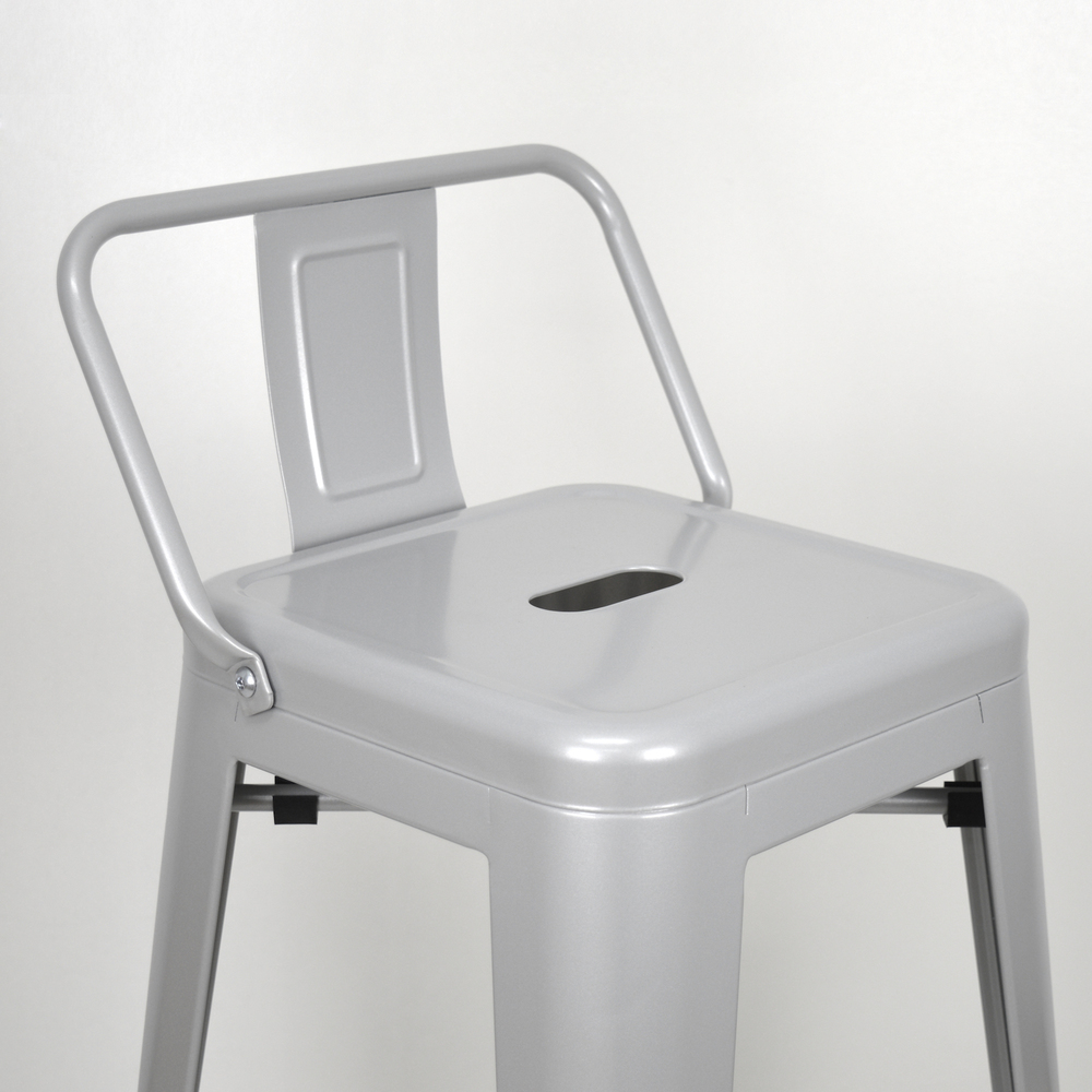 Pack4-Taburete Tudix Industrial con Respaldo Gris Plata