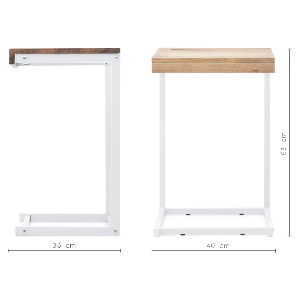 Mesita Ordenador Sofá ECO Industrial Blanco Efecto Vintage