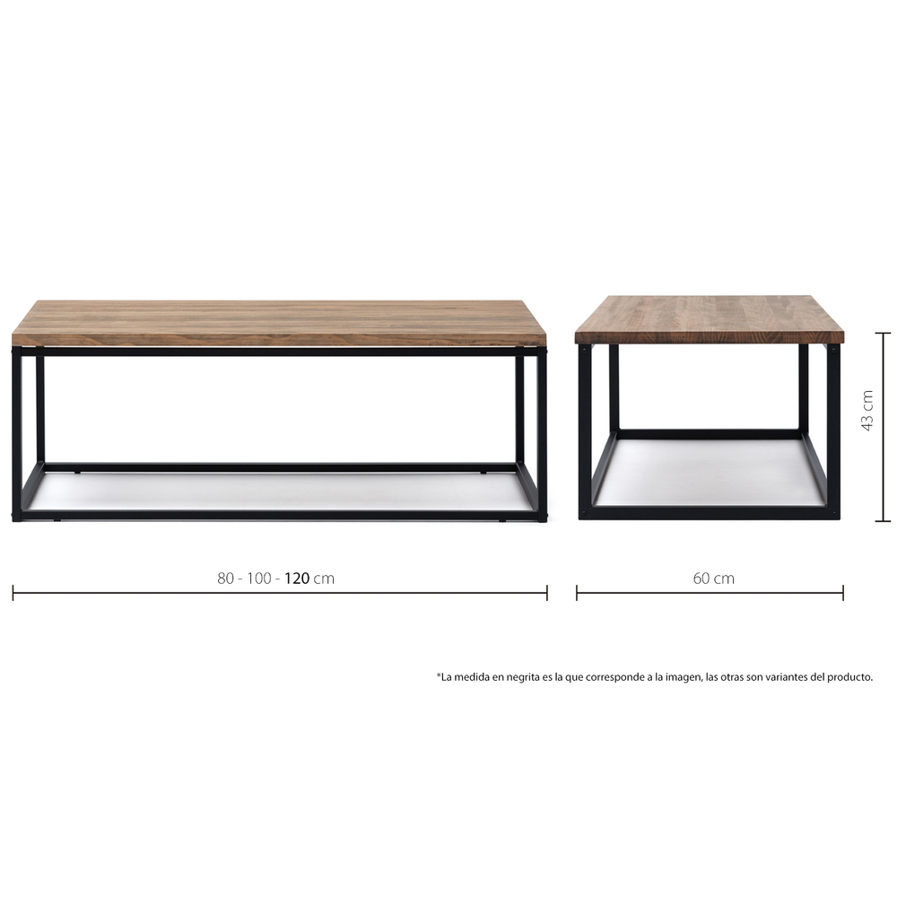 Mesa de Centro iCub U Big Wood Negra efecto vintage estilo industrial Box Furniture