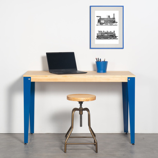 Mesa Lunds Industrial ECO Tablero Natural Patas Azules  