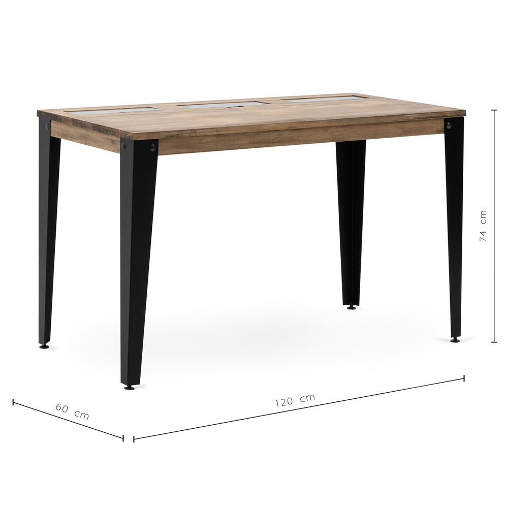 Mesa Lunds Sostenible con 3 Compartimentos Ocultos Negro Efecto Vintage