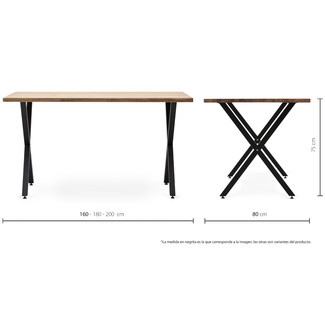 Mesa Comedor Industrial ECO Pata X Box Furniture Negro Efecto Vintage