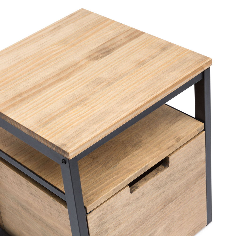 Mesa de Noche Sostenible iCub Three con Estante y Cajón Extraíble con Ruedas