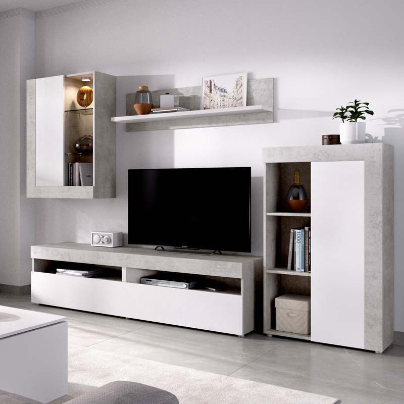Conjunto Salón Televisión Tokio con Vitrina y Leds