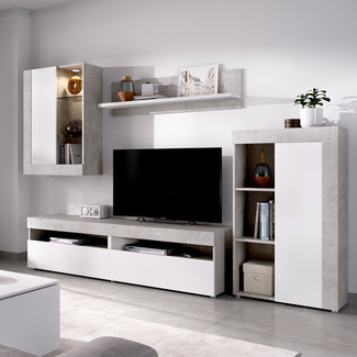 Conjunto Salón Televisión Tokio con Vitrina y Leds