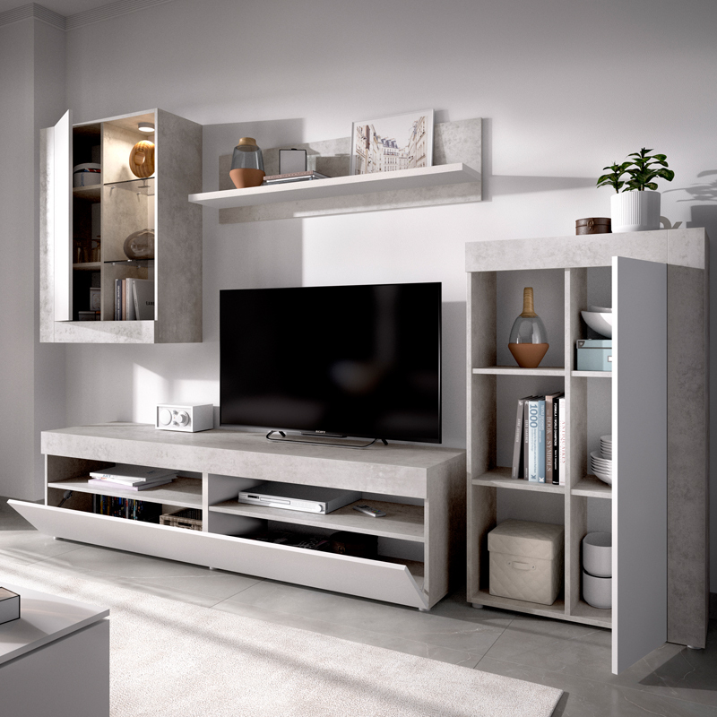 Conjunto Salón Televisión Tokio con Vitrina y Leds