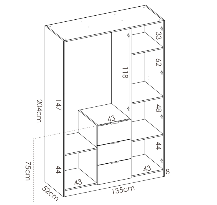 Armario Essen 3 Puertas Blanco Brillo 52 x 135 x 204 cm