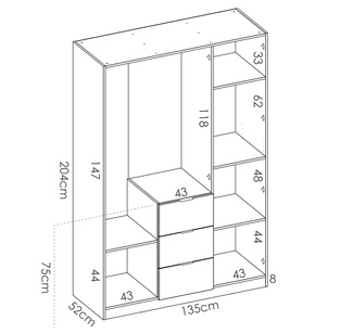 Armario Essen 3 Puertas Blanco Brillo 52 x 135 x 204 cm