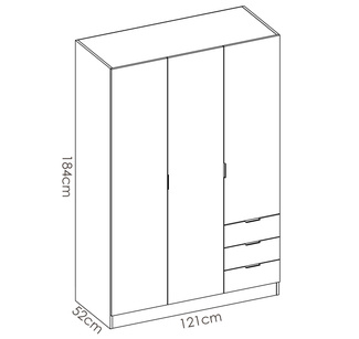 Armario Essen 3 Puertas y 3 Cajones 52 x 121 x 184 cm