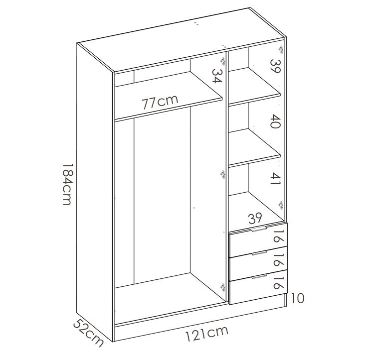 Armario Essen 3 Puertas y 3 Cajones 52 x 121 x 184 cm
