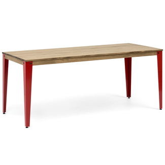 Mesa Comedor Lunds Industrial Patas Rojas Tablero Efecto Vintage 