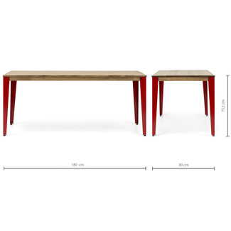 Mesa Comedor Lunds Industrial Patas Rojas Tablero Efecto Vintage 
