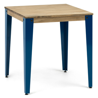 Mesa Lunds Cuadrada Industrial ECO Patas Azules Tablero Efecto Vintage  