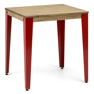 Mesa Lunds Cuadrada Industrial ECO Patas Rojas Tablero Efecto Vintage   
