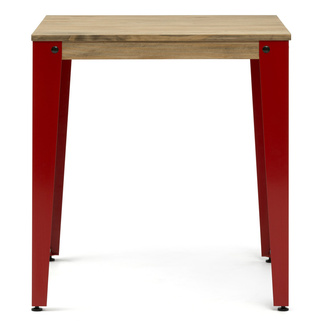 Mesa Lunds Cuadrada Industrial ECO Patas Rojas Tablero Efecto Vintage   