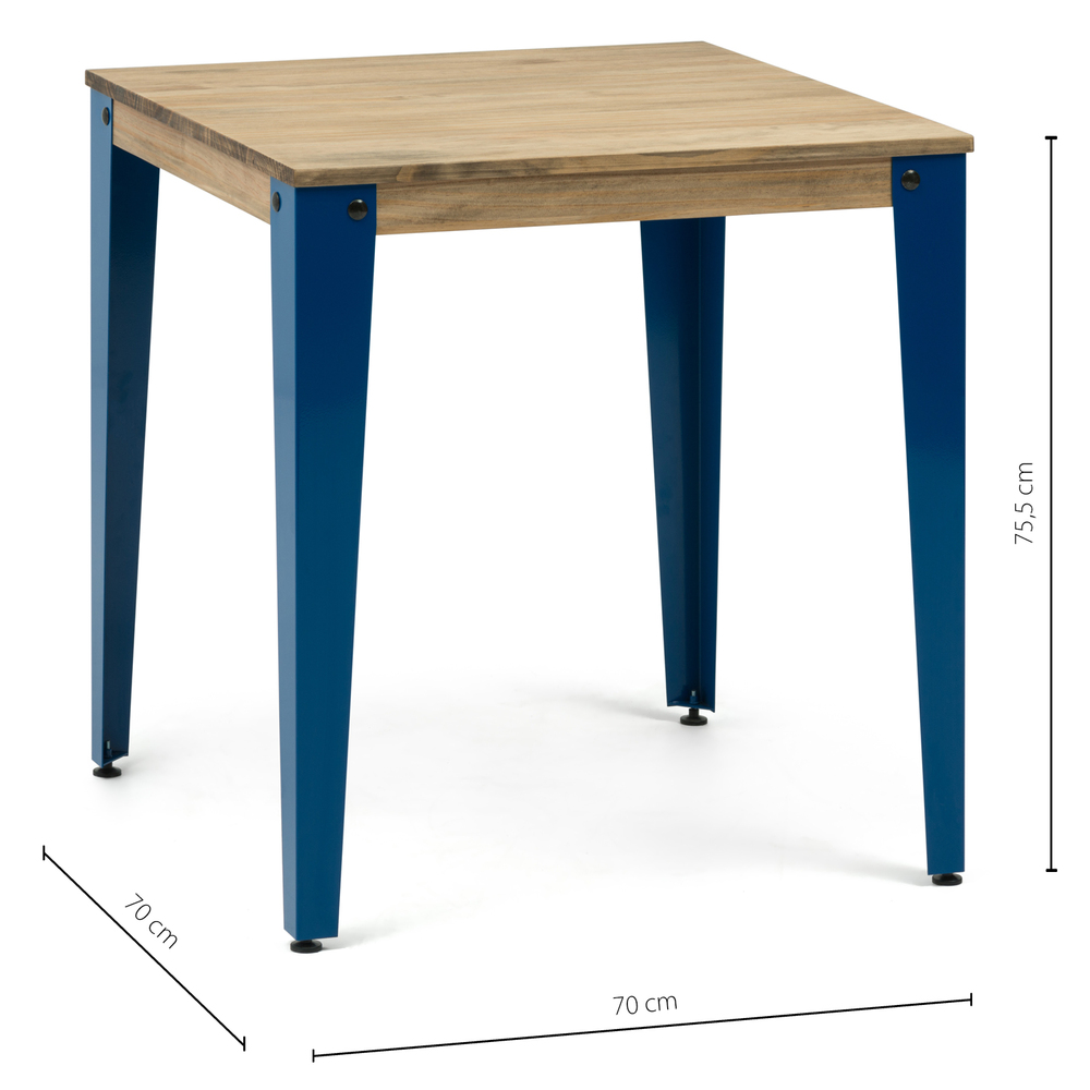 Mesa Lunds Cuadrada Industrial ECO Patas Azules Tablero Efecto Vintage  