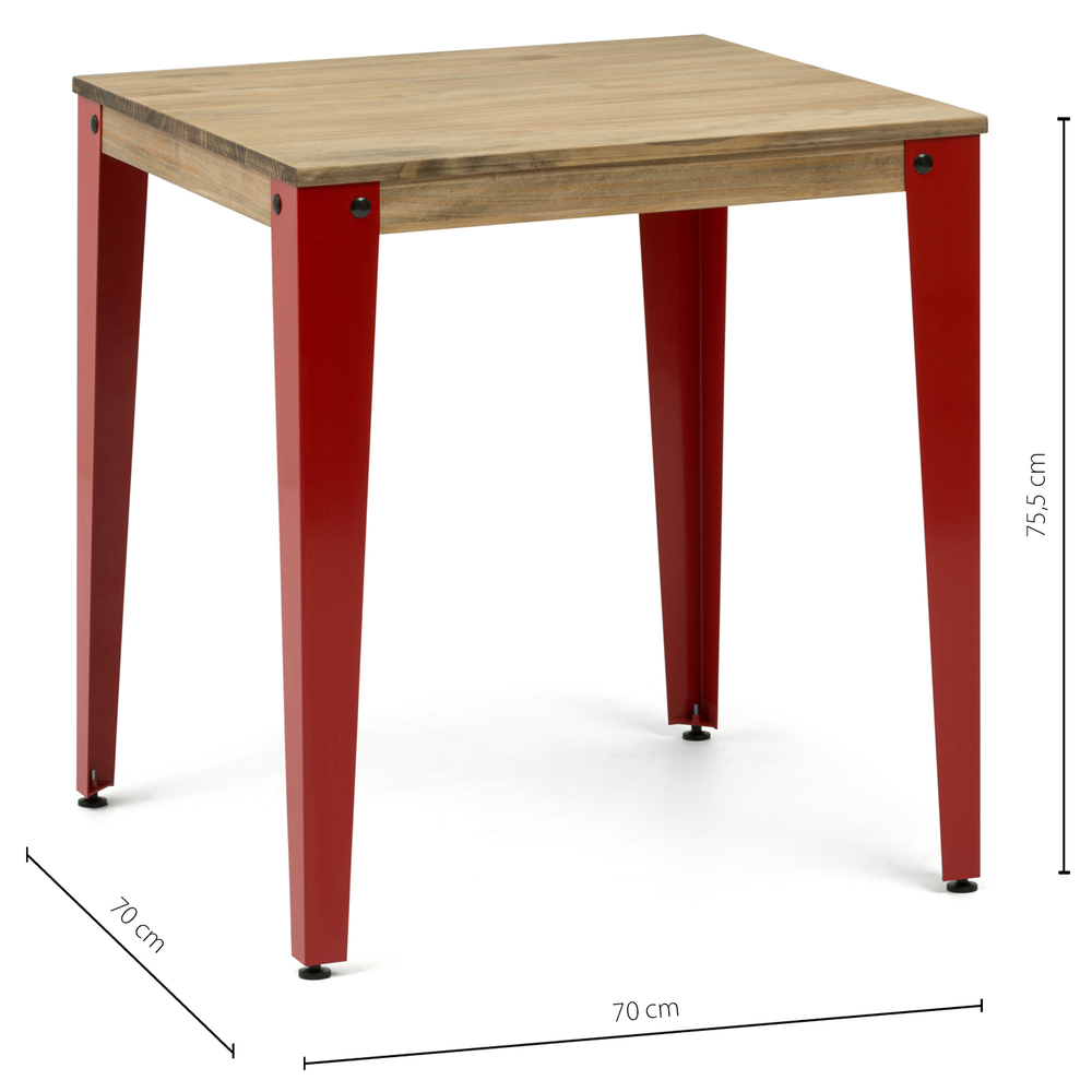 Mesa Lunds Cuadrada Industrial ECO Patas Rojas Tablero Efecto Vintage   