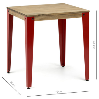Mesa Lunds Cuadrada Industrial ECO Patas Rojas Tablero Efecto Vintage   