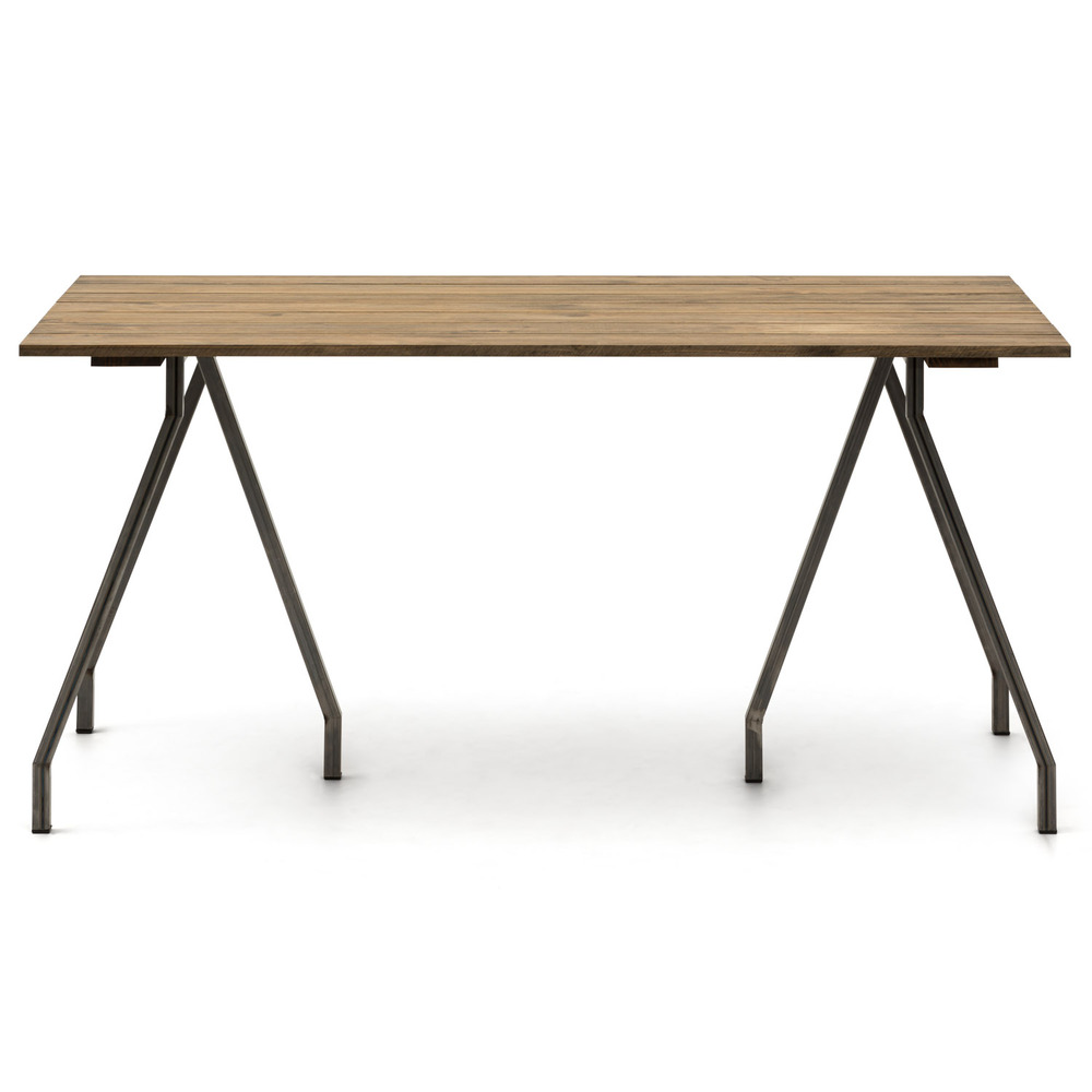 Mesa Caballete Estilo Industrial ECO Tablero en Listones Efecto Vintage Patas de Acero