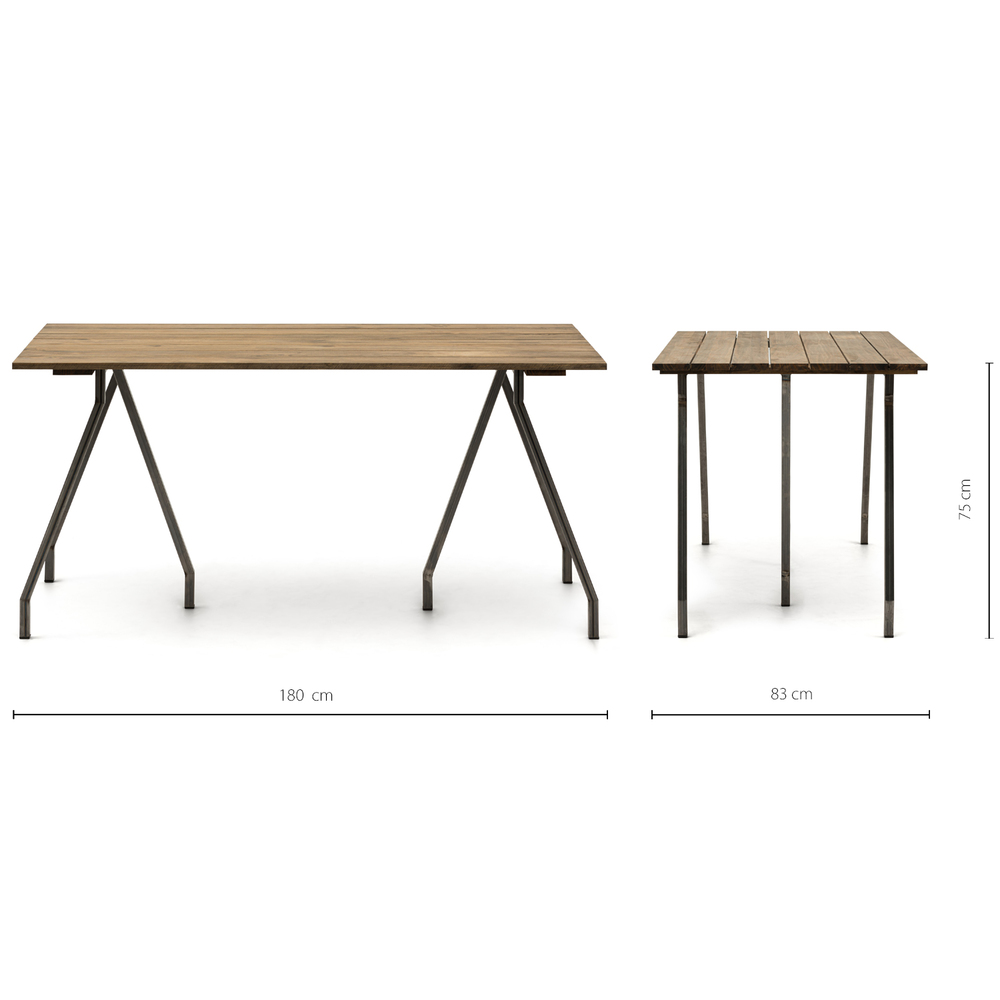 Mesa Caballete Estilo Industrial ECO Tablero en Listones Efecto Vintage Patas de Acero