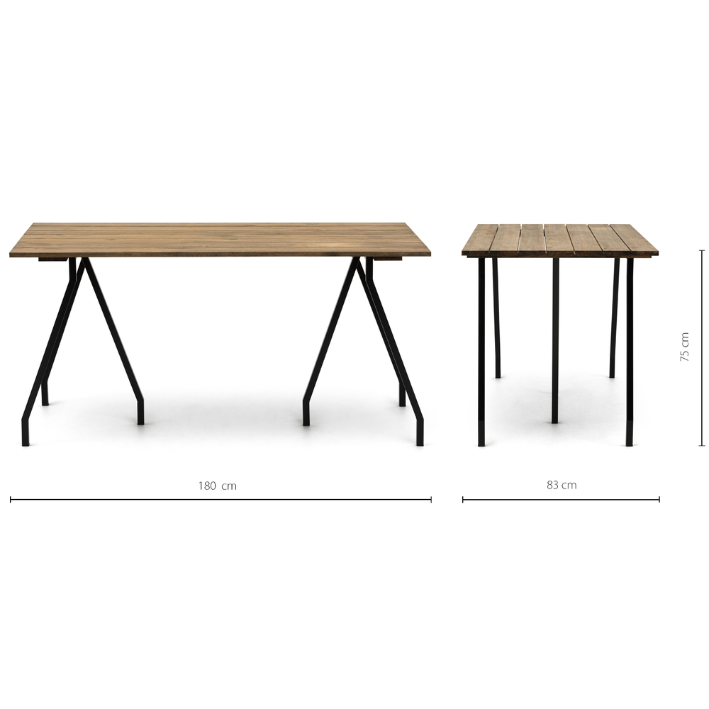 Mesa Caballete Estilo Industrial ECO Tablero en Listones Efecto Vintage Patas de Acero