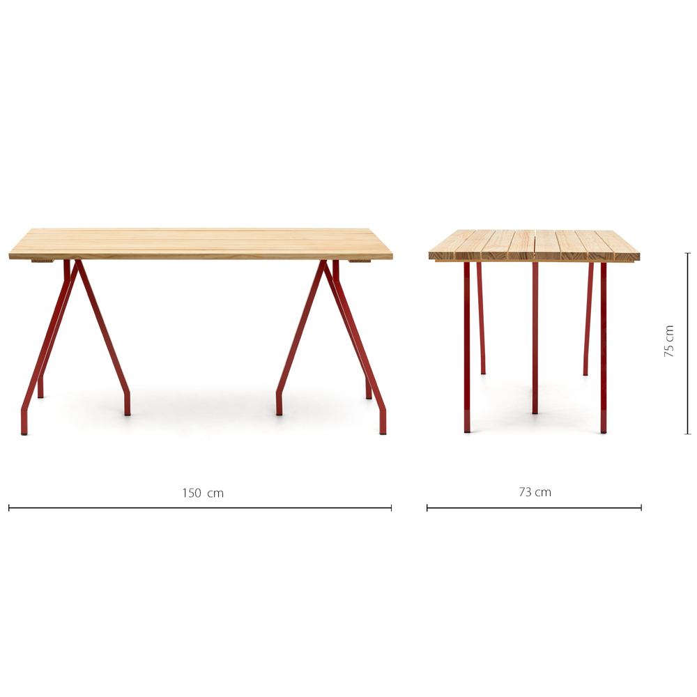 Mesa Caballete ECO Industrial Tablero en Listones Natural Patas Lacadas