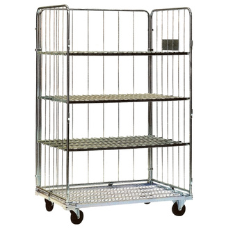 Cestón Industrial Galvanizado 3 Baldas con Ruedas de Nylon