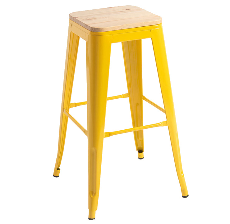 Taburete Meyer de Acero y Asiento Madera Natural 