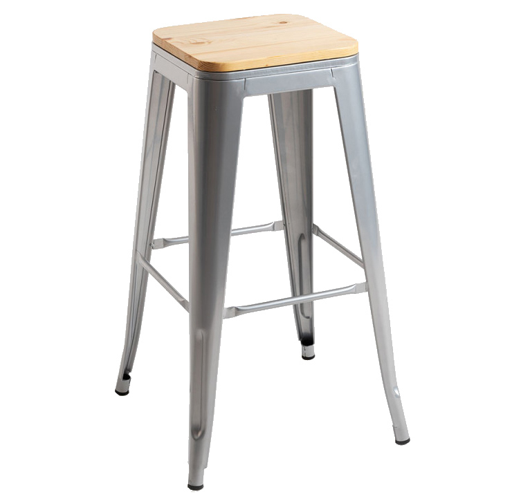 Taburete Meyer de Acero y Asiento Madera Natural 