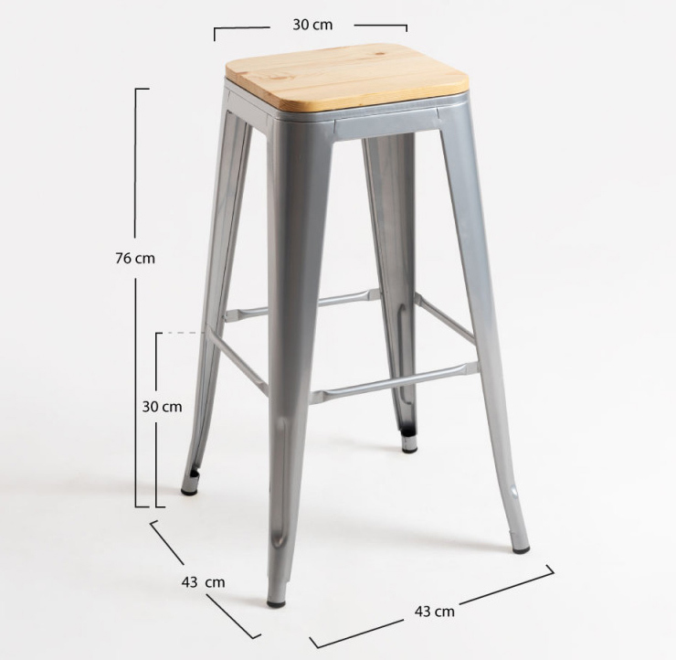 Taburete Meyer de Acero y Asiento Madera Natural 