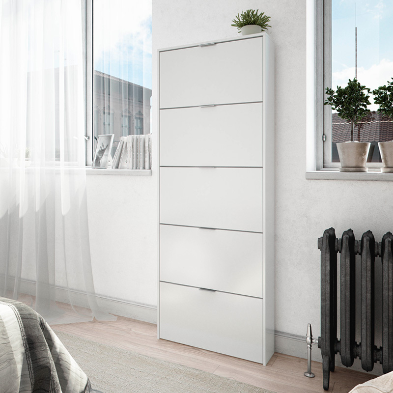 Zapatero Maelys Blanco Brillo 5 Puertas Abatibles