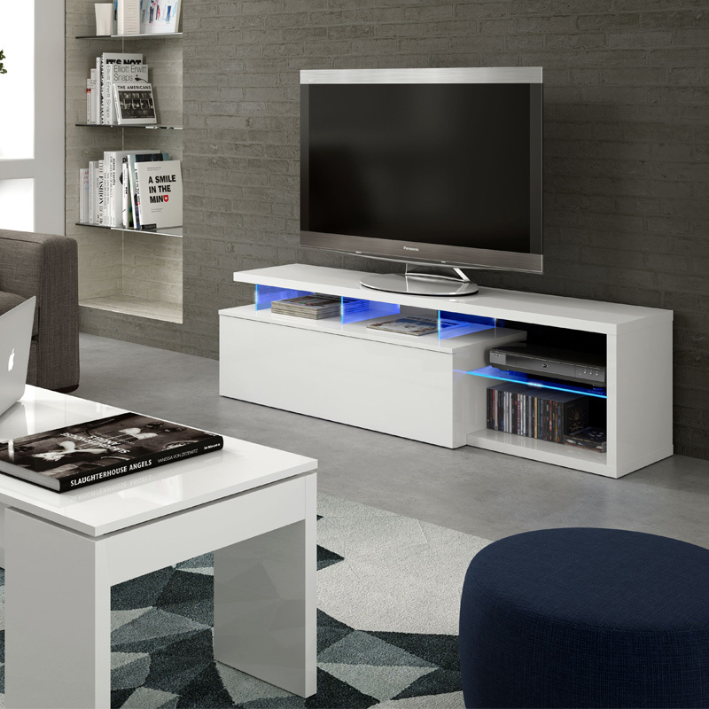 Mueble de Televisión Led-Tech Blanco Brillo 1 Puerta Abatible