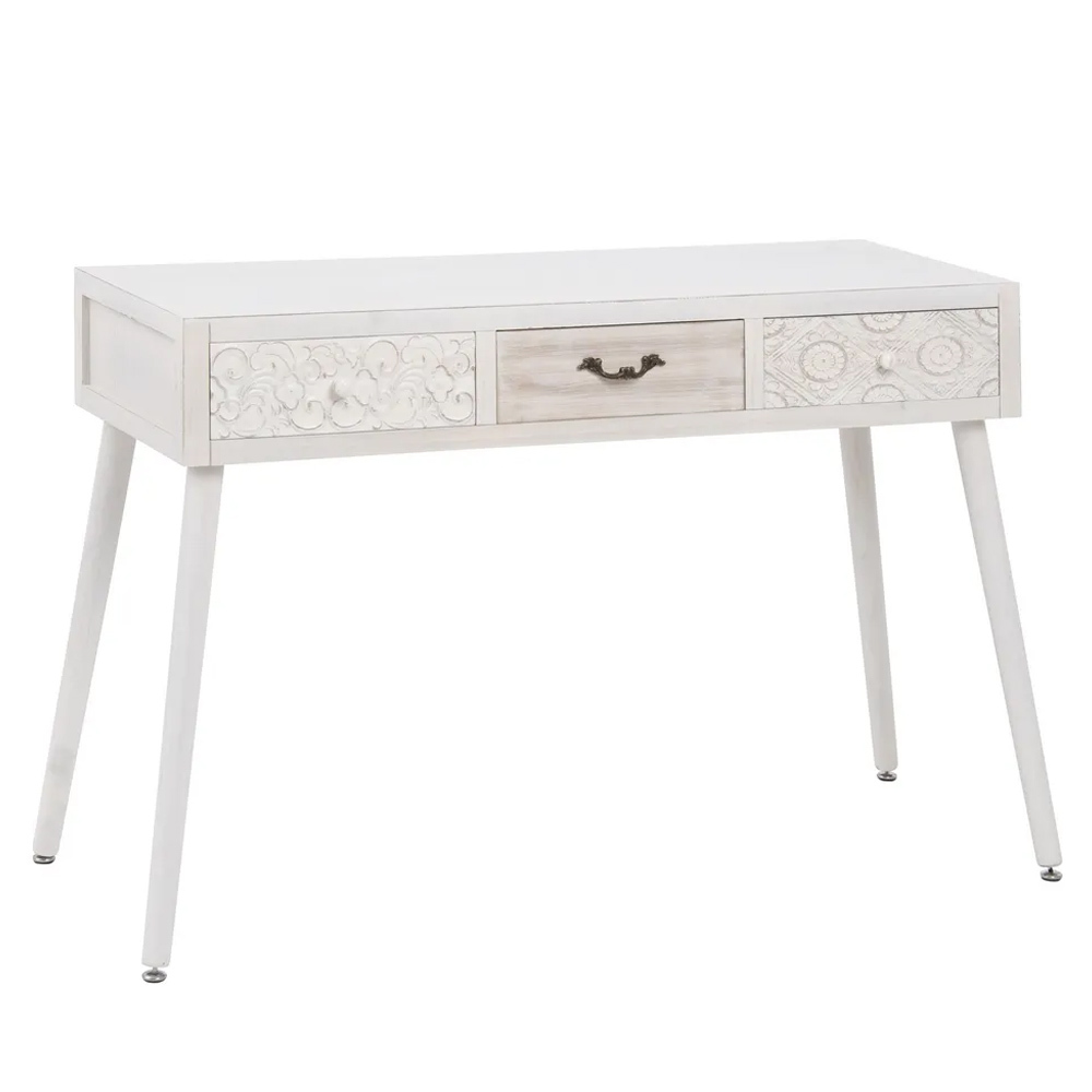 Escritorio de Madera de Abeto Natural Blanco 3 Cajones 40 x 110 x 78 cm