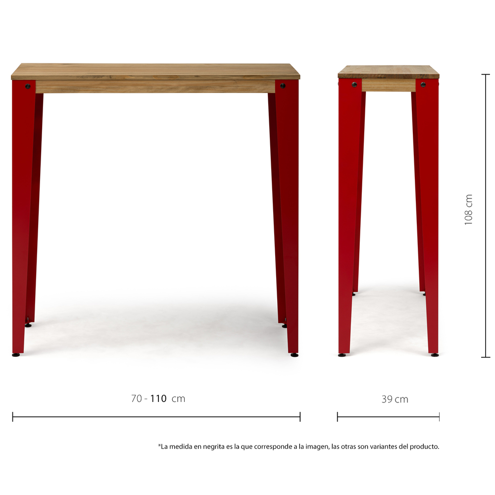 Mesa Alta Industrial Lunds ECO Roja en Madera de Pino Efecto Vintage Box Furniture