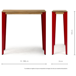 Mesa Alta Industrial Lunds ECO Roja en Madera de Pino Efecto Vintage Box Furniture