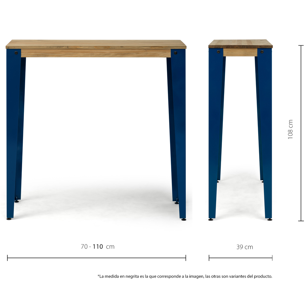 Mesa Alta Industrial Lunds ECO Azul en Madera de Pino Efecto Vintage Box Furniture