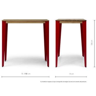 Mesa Alta Industrial Lunds ECO Rojo en Madera de Pino Efecto Vintage Box Furniture 
