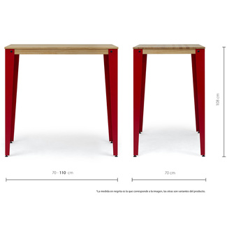 Mesa Industrial Alta Lunds ECO Roja en Madera de Pino Natural Box Furniture