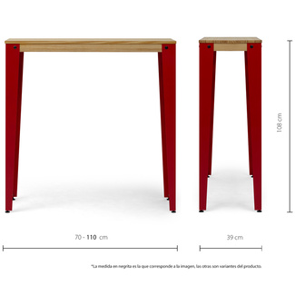 Mesa Alta Industrial Lunds ECO Roja en Madera de Pino Natural Box Furniture