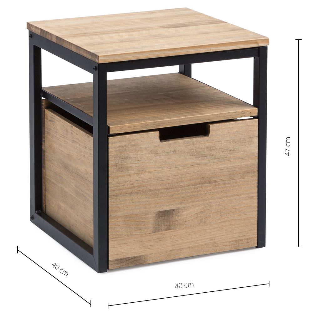 Mesa de Noche Sostenible iCub Three con Estante y Cajón Extraíble con Ruedas