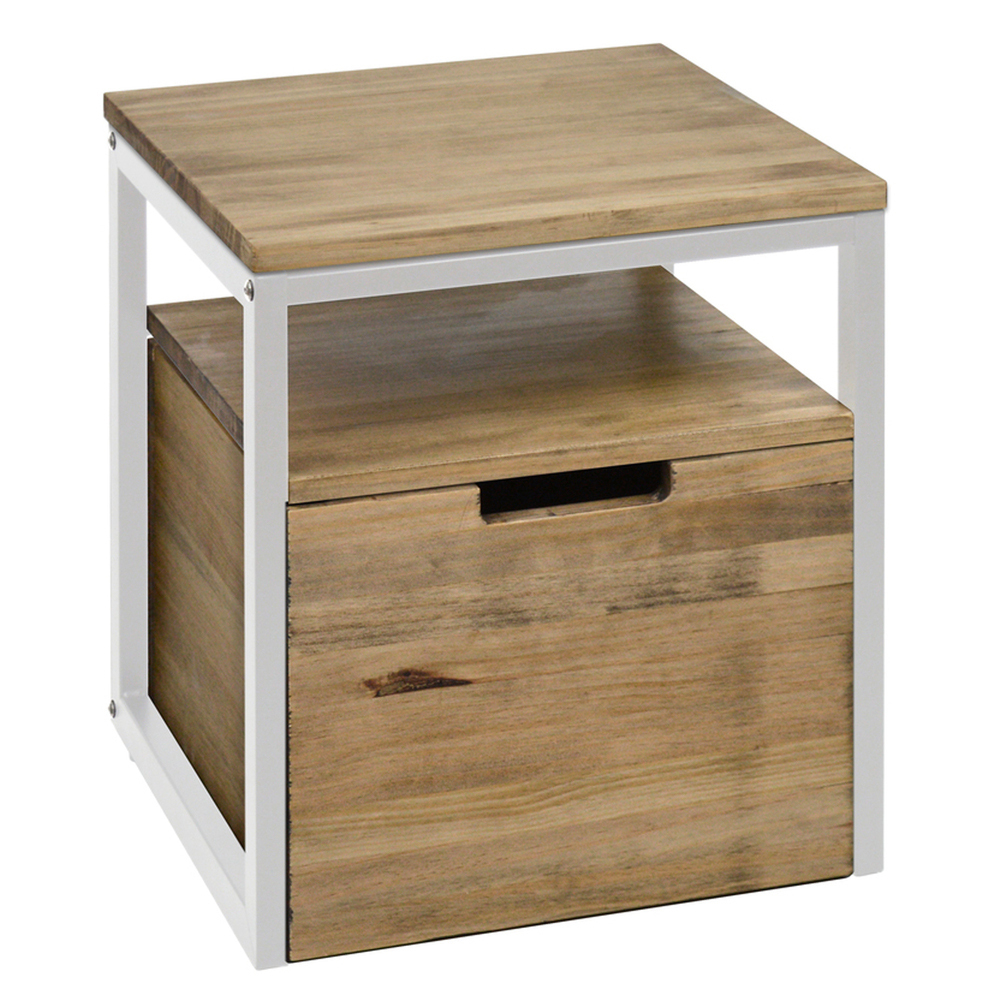 Mesa de Noche Sostenible iCub Three con Estante y Cajón Extraíble con Ruedas