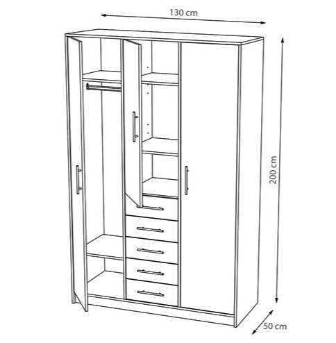Armario 3 Puertas Abatibles 50 x 130 x 200 cm Ref.9235