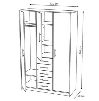 Armario 3 Puertas Abatibles 50 x 130 x 200 cm Ref.9235