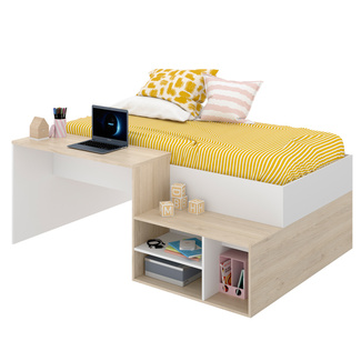 Cama Compacta Juvenil KRIC Blanco Natural con Escritorio