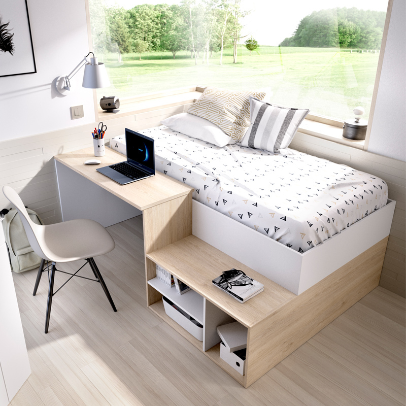 Cama Compacta Juvenil KRIC Blanco Natural con Escritorio