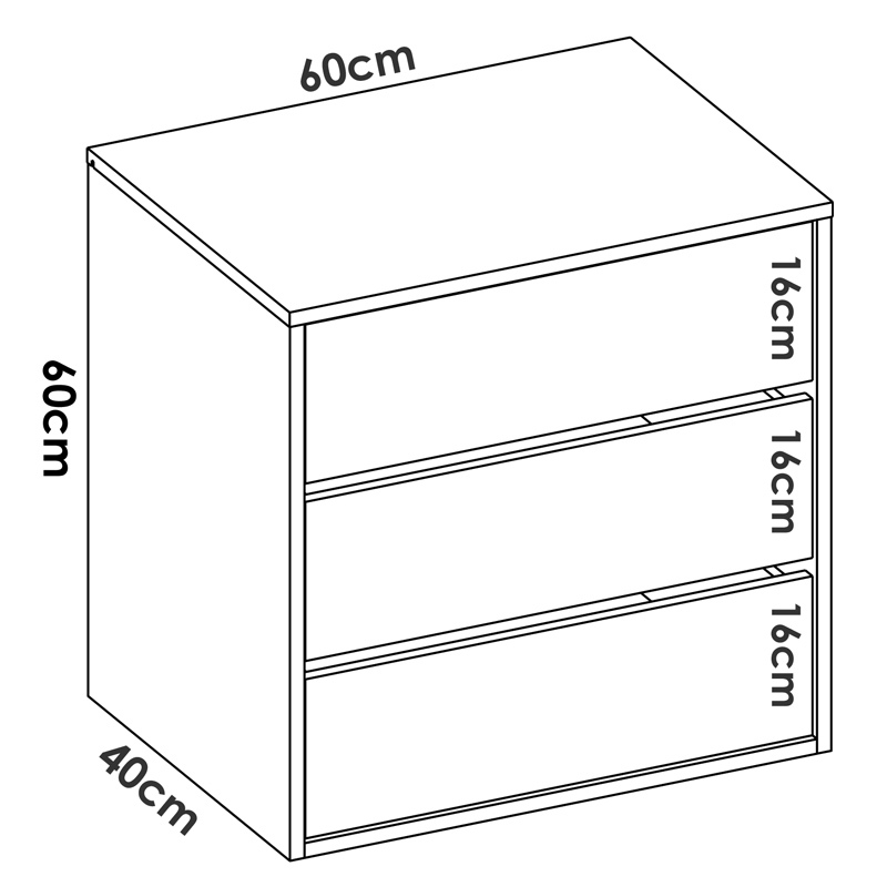 Cajonera Interior Armario 3 Cajones 40 x 60 x 60 cm 