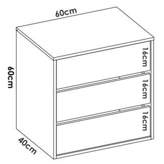 Cajonera Interior Armario 3 Cajones 40 x 60 x 60 cm 