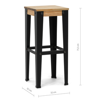 Taburete Lunds ECO Negro Madera de Pino Efecto Vintage Box Furniture