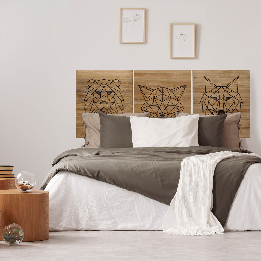 Cabecero Tríptico Animales Espirituales Separados ECO de Madera de Pino Box Furniture