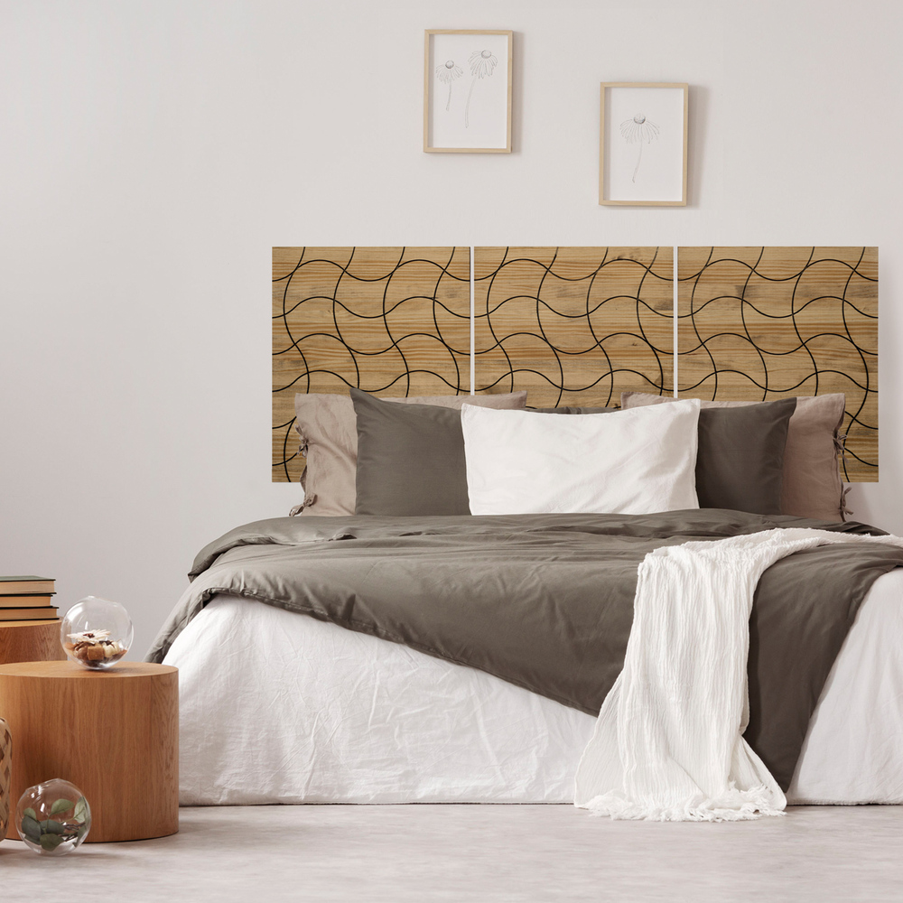 Cabecero Tríptico Ondas Separados ECO de Madera de Pino Maciza Box Furniture